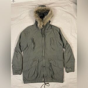 COTTON ON Men’s Size M Olive Green Parka Faux Fur Hoodie 100% Cotton - Used
